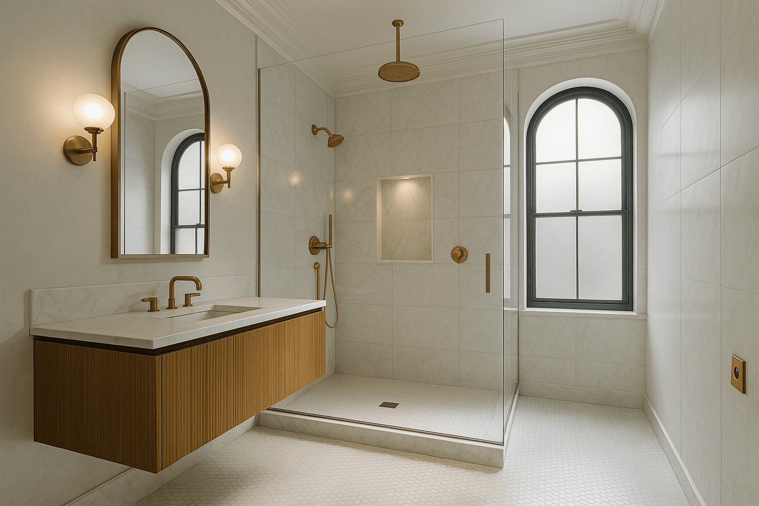 Brooklyn Heights co-op after renovation &mdash; tailored interior with custom millwork, stone surfaces, and brass accents.